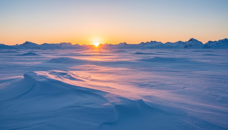 Photographer shooting in Arctic landscape during extended golden hour lighting