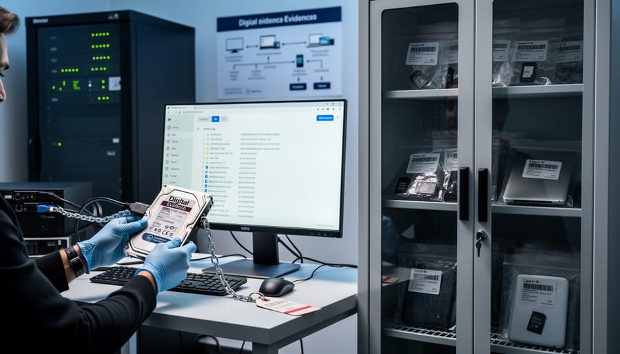 Professional camera with memory card and evidence documentation on desk