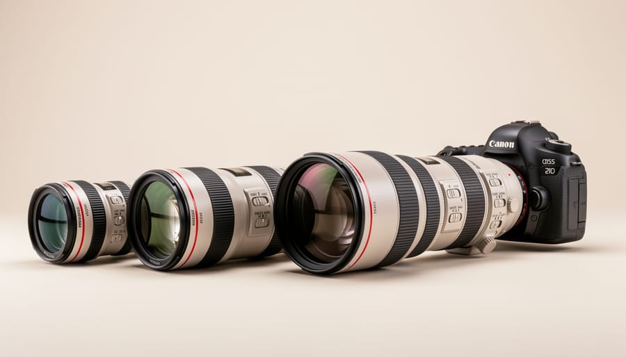 Canon professional super telephoto lens mounted on camera body