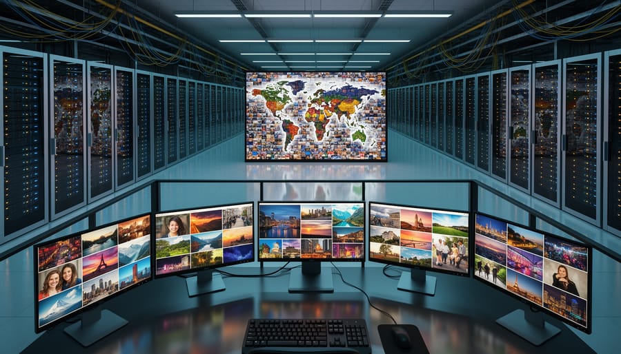 Rows of server racks in modern data center facility