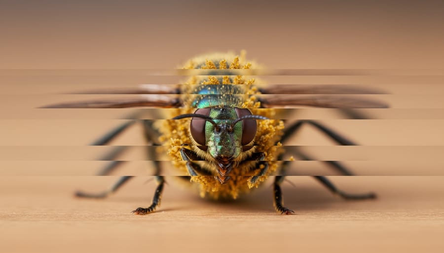 Macro photograph showing focus stacking banding artifacts and soft zones from incorrect step size