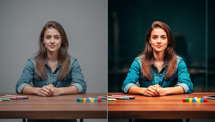 Two cinema cameras displaying flat log footage versus color-graded footage on their screens