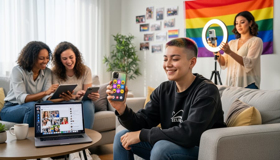Person creating self-portrait with smartphone showing contemporary queer self-representation