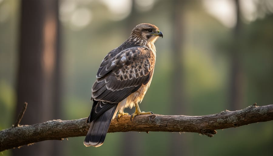 Sharp detailed photograph of bald eagle on branch captured with telephoto lens
