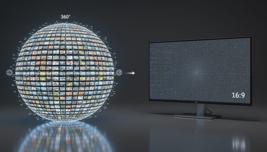 360-degree video content displayed on screens showing resolution differences