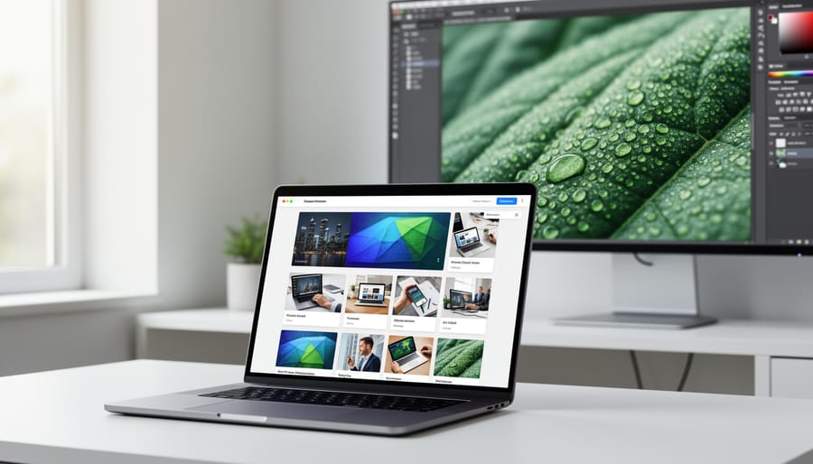Laptop displaying professional photography portfolio with properly loaded high-quality images