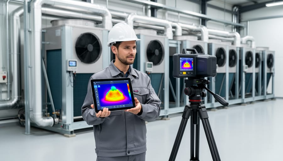 Technician using multimeter to diagnose thermal camera cooling system