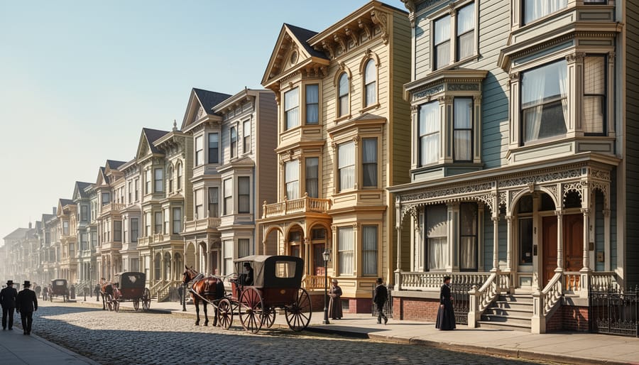 Victorian-era building facade showing ornate architectural details and stonework