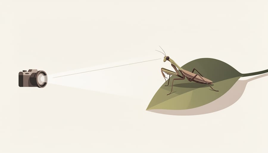 A moth resting on a leaf while a person stays back to avoid disturbing it