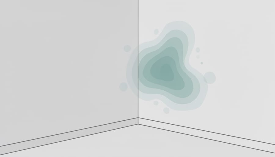 Residential wall corner showing moisture staining that can be revealed by thermal imaging.