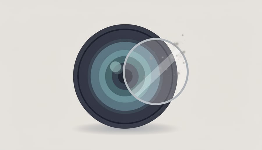 Camera lens with UV filter depicted as protective cover with gentle glow effect