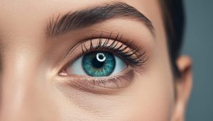 Extreme macro photograph of a person’s eye showing detailed iris texture and soft catchlights under diffused studio lighting.