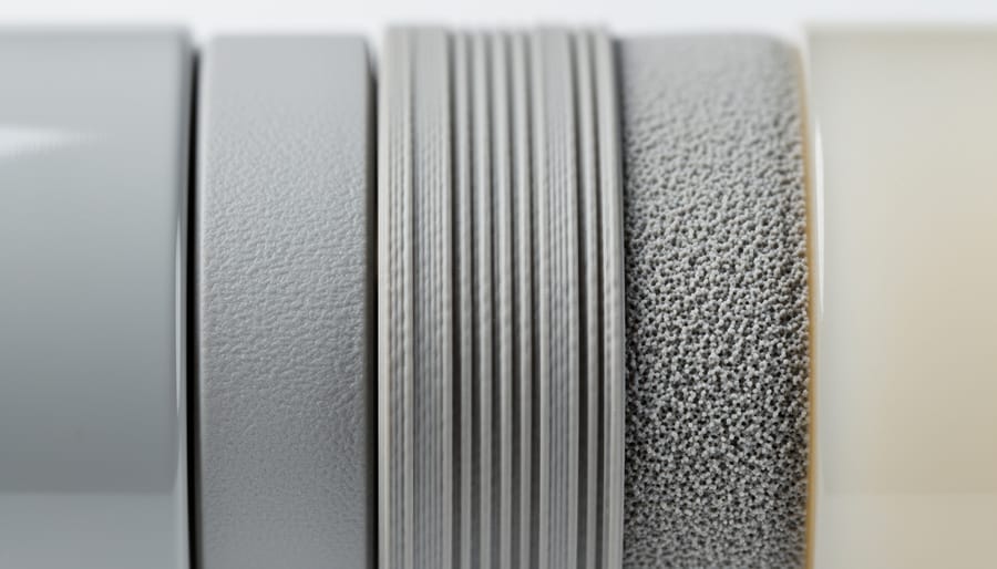 Macro close-up of a matte gray 3D-printed surface held by gloved hands