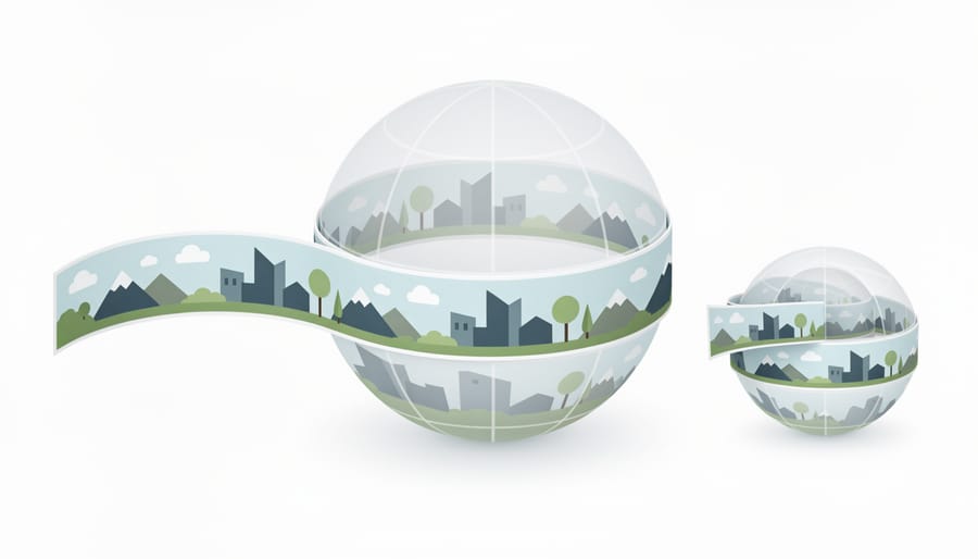 Spherical panorama artwork on a workbench representing a seamless 360° scene
