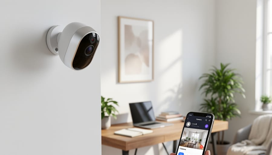 WiFi smart camera mounted on a wall near a doorway